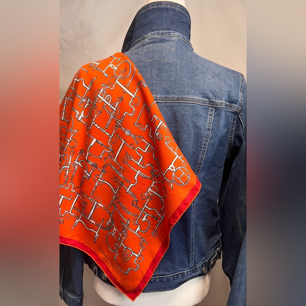 Denim jacket with Hermes scarf